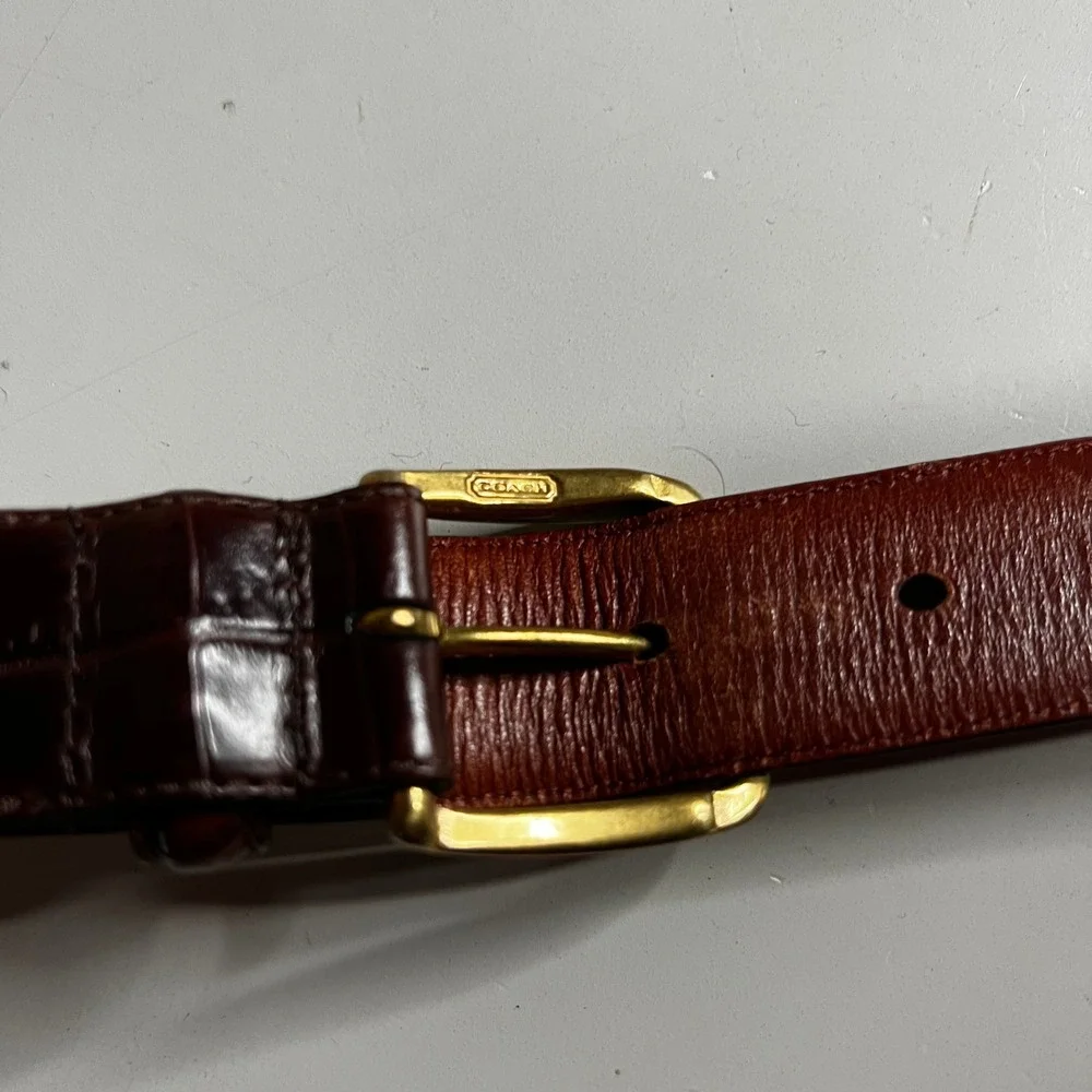 Coach‎ 5903 Mens Mahogany Brown Crocodile Embossed Leather Belt Brass Buckle 36